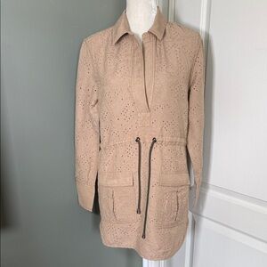 Solid & Striped Linen Eyelet Safari Tunic Dress Coverup Tan Small